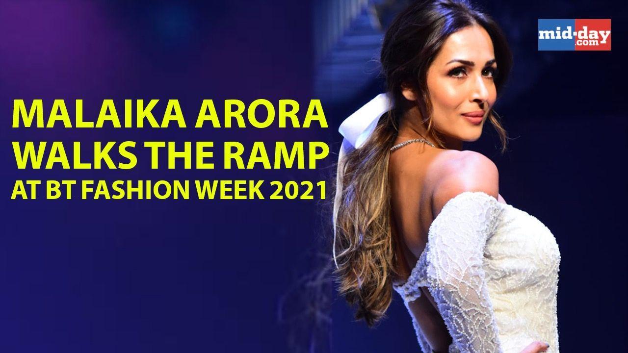 Malaika Arora walks the ramp at BT Fashion Week 2021